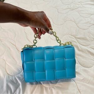 Quilt Design Gold Chain Casual Summer Blue Crossbody Handbag